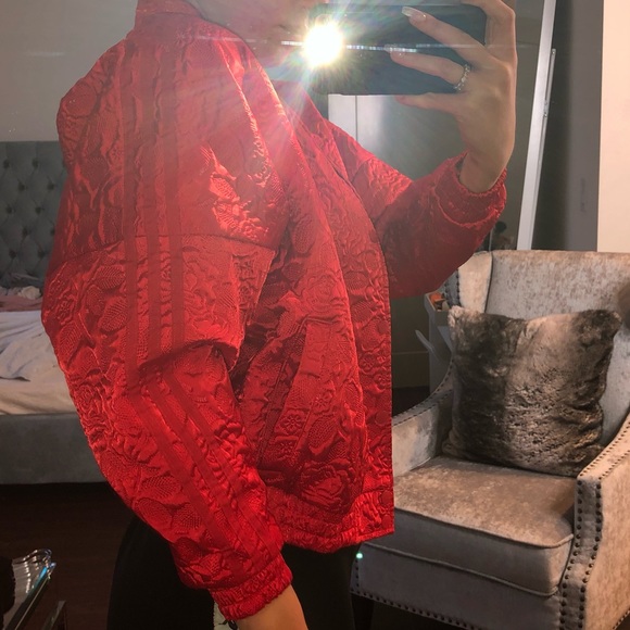 ADIDAS Red Satin Bomber Jacket - Picture 3 of 3